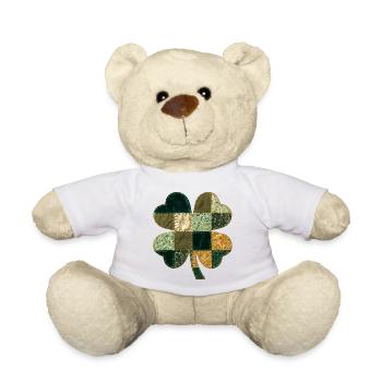Patchwork Shamrock Quilt Style - Teddy Bear - white - Front