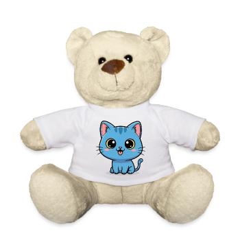 Chat bleu mignon - Dessin animé de chaton Kawaii - Nounours - blanc - Devant