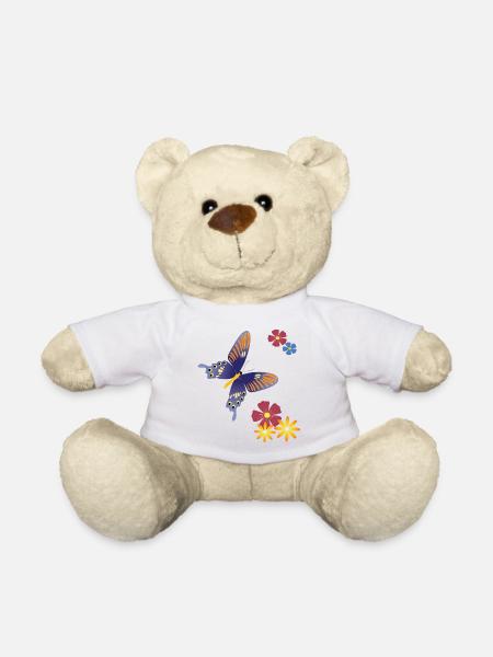 Papillon avec des fleurs - Nounours - blanc
