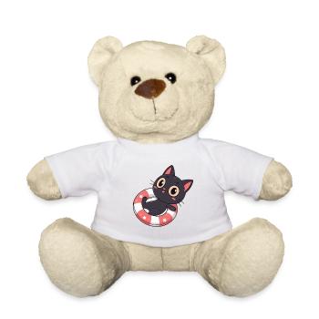 Schwarze Katze auf Bojenblüten - Teddy - Weiß - Vorne
