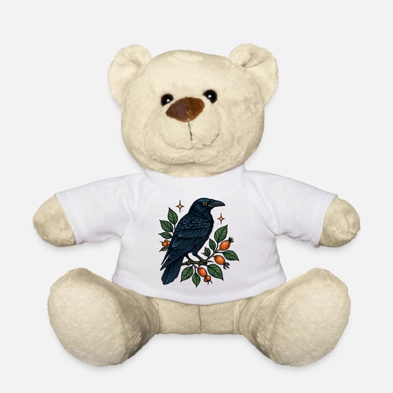 Nachtblaue Krähe am Beerenzweig - Teddy - Weiß