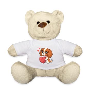 Cavalier King Charles Sweet Heart Cartoon Puppy - Teddy Bear - white - Front