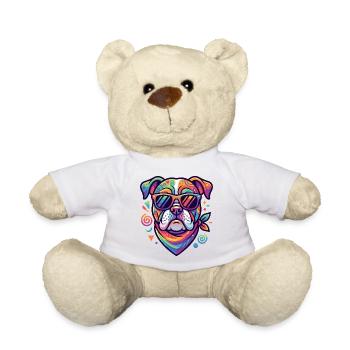 Abstrakte Kunst Bulldog Sonnenbrille Hundemotiv - Teddy - Weiß - Vorne