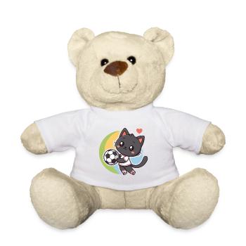 Black Sports Kitten and Soccer - Teddy Bear - white - Front