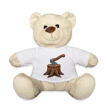 Hache dans la souche d’arbre – Art du bois - Nounours - blanc - Devant