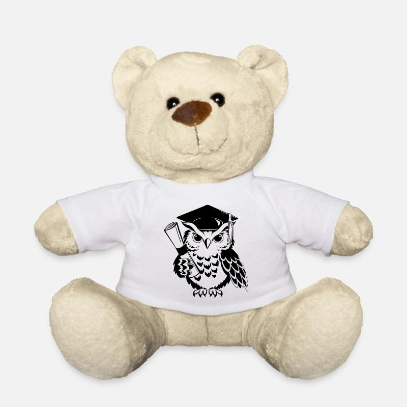 Schlaue Eule mit Doktorhut und Diplom - Teddy - Weiß
