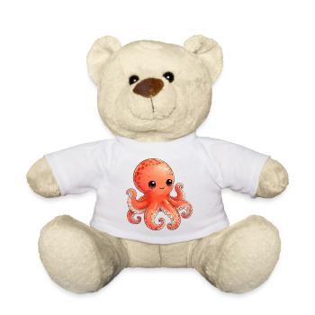 Kawaii Orange Octopus - Teddy Bear - white - Front