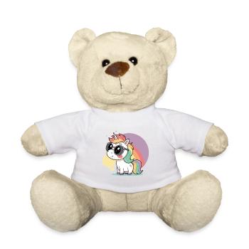 Pastel unicorn in glasses and rainbow - Teddy Bear - white - Front