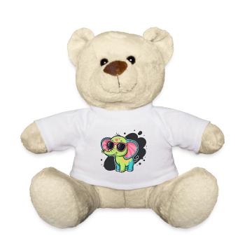 Bunter Elefant mit rosa Brille - Teddy - Weiß - Vorne