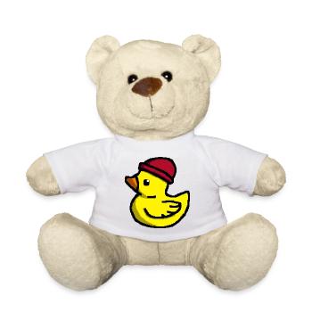Cute Pixel Duck in Red Beanie - Teddy Bear - white - Front