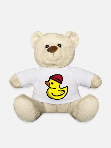 Cute Pixel Duck in Red Beanie - Teddy Bear - white