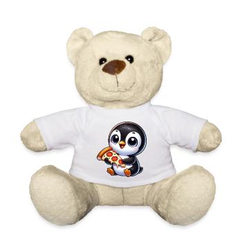 Cute Penguin Cartoon Pizza Love - Teddy Bear - white - Front