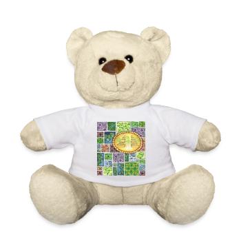 Bali temple on pattern patchwork - Teddy Bear - white - Front