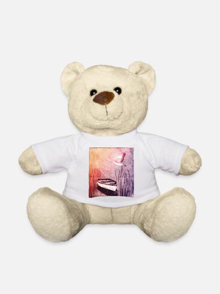 Boot am See - handgeschnitzte Druckvorlage - Teddy - Weiß