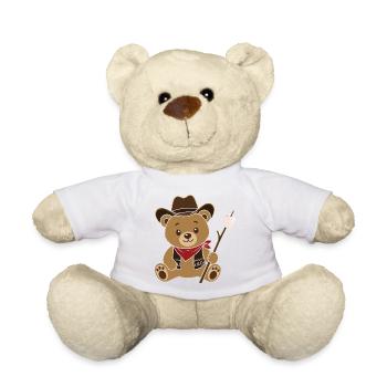 Cowboy Teddybär mit Marshmallow Lagerfeuer Motiv - Teddy - Weiß - Vorne