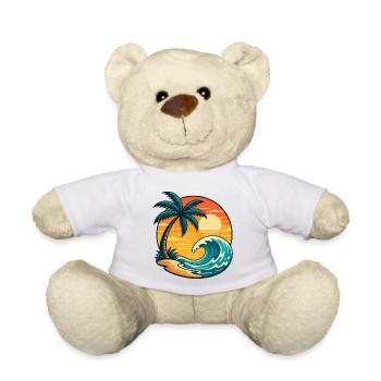 Palm Tree Sun Wave Vacation Summer Beach Shirt - Teddy Bear - white - Front