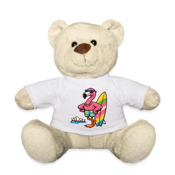 Flamingo Surfing with Sunglasses - Teddy Bear - white - Front