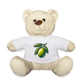 Goldene Olive auf Ast – Fruchtmotiv - Teddy - Weiß - Vorne