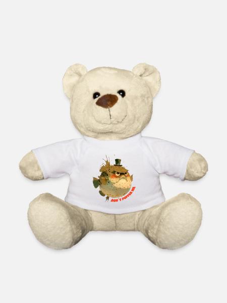 Grumpy puffer fish with top hat - Teddy Bear - white