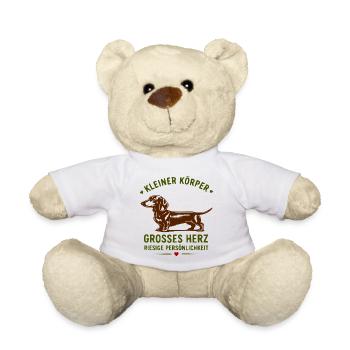 Kleiner Körper, Großes Herz – Dackel Spruch - Teddy - Weiß - Vorne