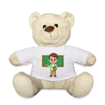 Comic teacher with glasses at blackboard – school - Teddy Bear - white - Front