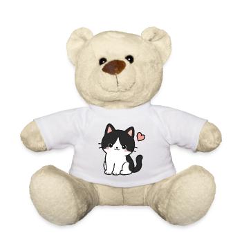Cute Black Cat With Heart - Teddy Bear - white - Front