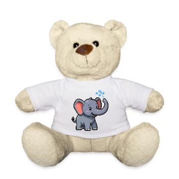 Pixel Elephant with Bubbles - Teddy Bear - white - Front