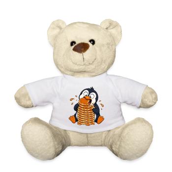 Penguin with Pancakes Funny Cartoon - Teddy Bear - white - Front