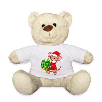 Festliches Geschenk-Maus im Weihnachtsmannhut - Teddy - Weiß - Vorne