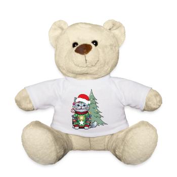 Weihnachtskatze mit Lichtkette - Teddy - Weiß - Vorne