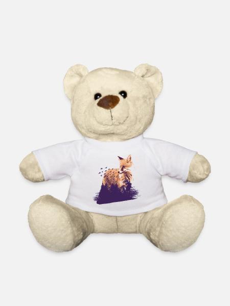 Fox nature art gift forest bird - Teddy Bear - white