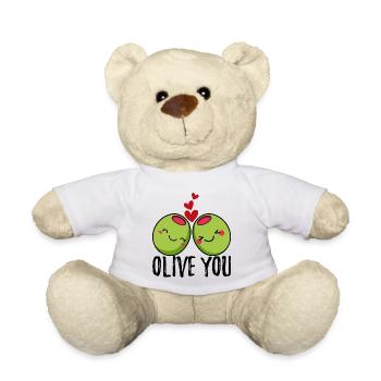 Olive You | Ich Liebe Dich | Valentinstag Herz - Teddy - Weiß - Vorne