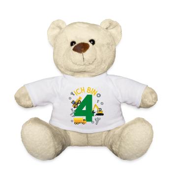Ich bin 4 Jahre Geburtstag Mädchen Junge Baustelle - Teddy - Weiß - Vorne