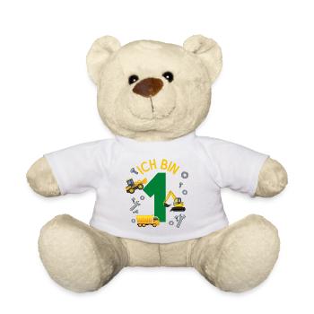 Ich bin 1 Jahr Geburtstag Mädchen Junge Baustelle - Teddy - Weiß - Vorne