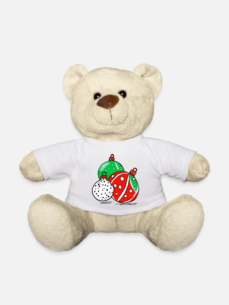 Weihnachtliche Dekokugeln - Teddy - Weiß