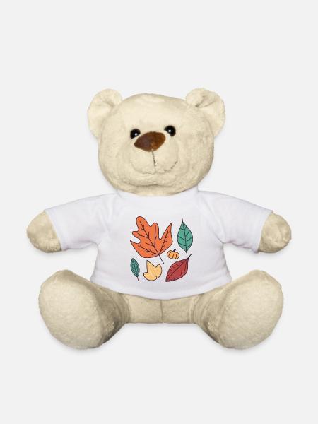 Fall Leaves: Embrace the Beauty of Autumn - Teddy Bear - white