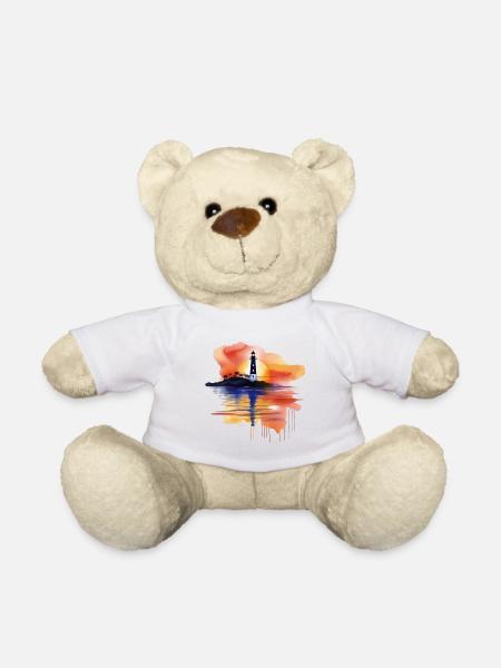 Ein Aquarell-Leuchtturm-Szene - Teddy - Weiß