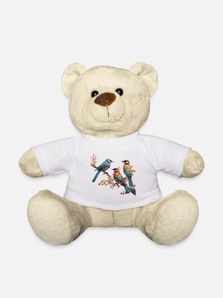 Vögel sitzen auf einem Ast - Teddy - Weiß