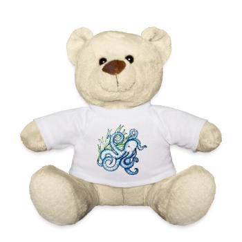 Blue Octopus - Teddy Bear - white - Front