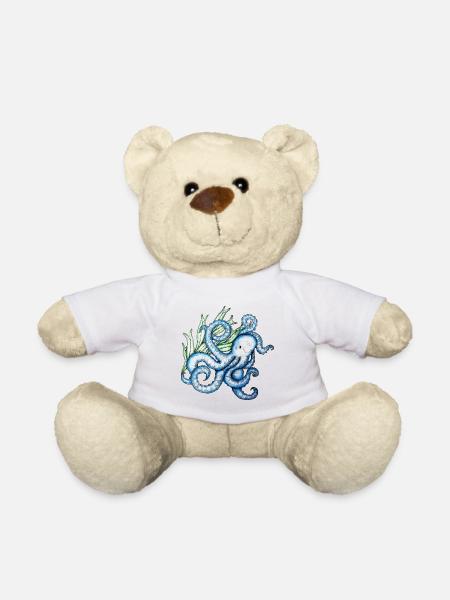 Blue Octopus - Teddy Bear - white