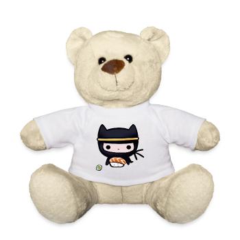 Ninja kawaii Katze zieht niedlichen Sushi-Fan - Teddy - Weiß - Vorne