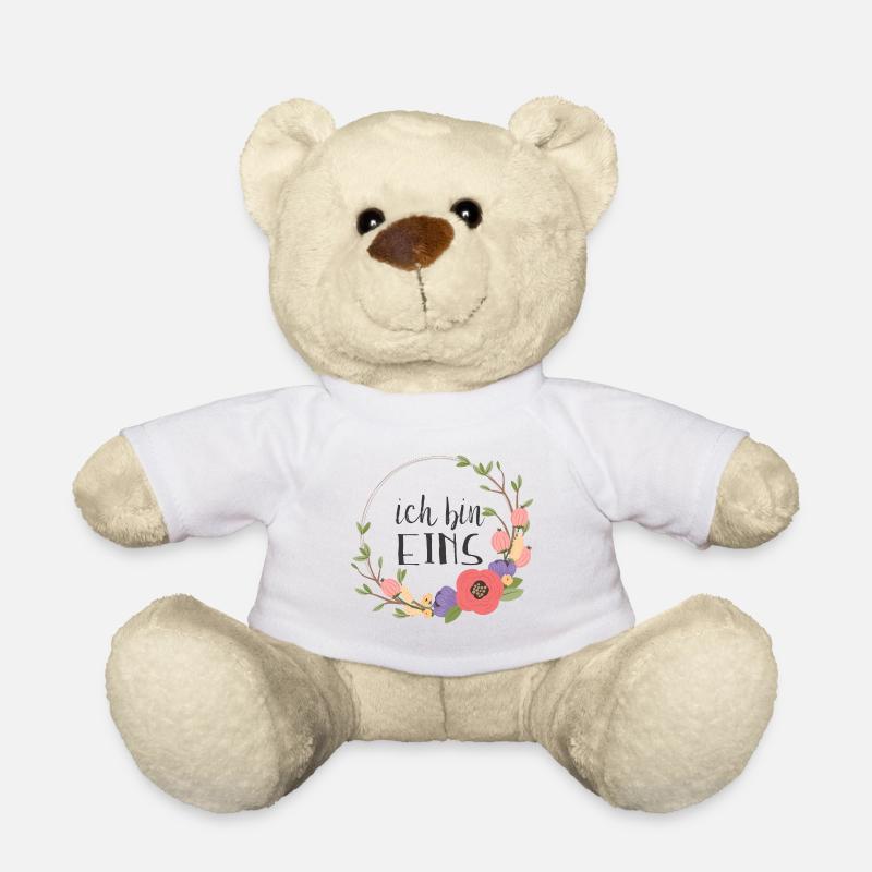 Ich bin eins - erster Geburtstag mit Blumen - Teddy - Weiß