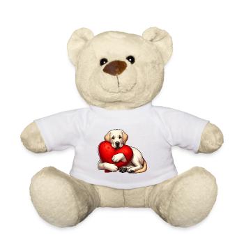 Cartoon of Labrador Retriever Hugging A Red Pillow - Teddy Bear - white - Front