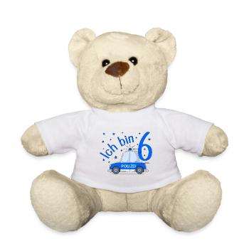 Voiture de Police J’ai 6 Anniversaire Bleu - Nounours - blanc - Devant