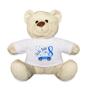 Police Car I'm 8 Birthday Blue - Teddy Bear - white - Front