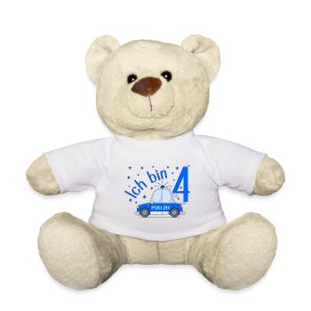 Voiture de Police J’ai 4 Anniversaire Bleu - Nounours - blanc - Devant