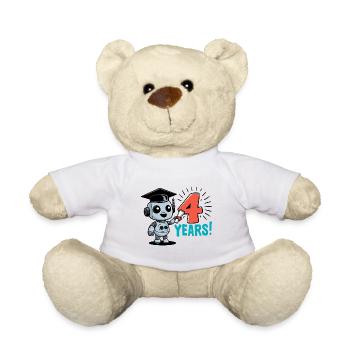 Petit robot anniversaire de 4 ans avec chapeau de doctorat - Nounours - blanc - Devant