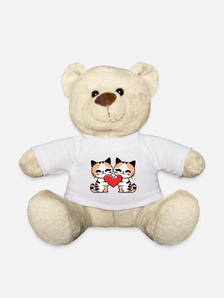 Katze Paar Herz - Teddy - Weiß