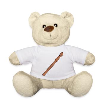 Recorder, wood flute, instrument, gift idea - Teddy Bear - white - Front