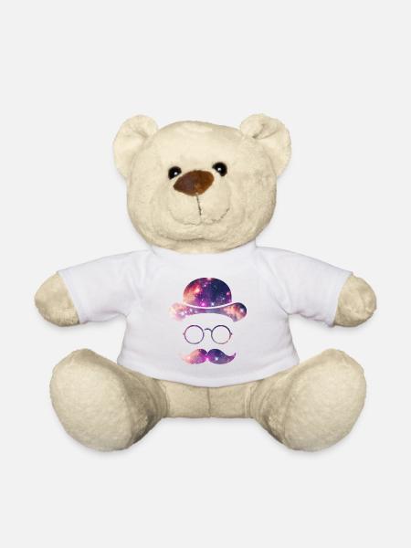 Retro Gesicht mit Moustache & Brille / Universum - Teddy - Weiß